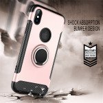 Wholesale iPhone Xs Max 360 Rotating Ring Stand Hybrid Case with Metal Plate (Rose Gold)